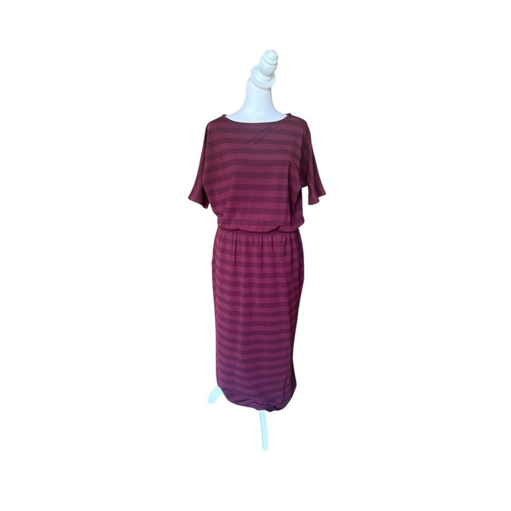 Garnet Hill Soft Stripe Midi Dress Womens Size Small Maroon